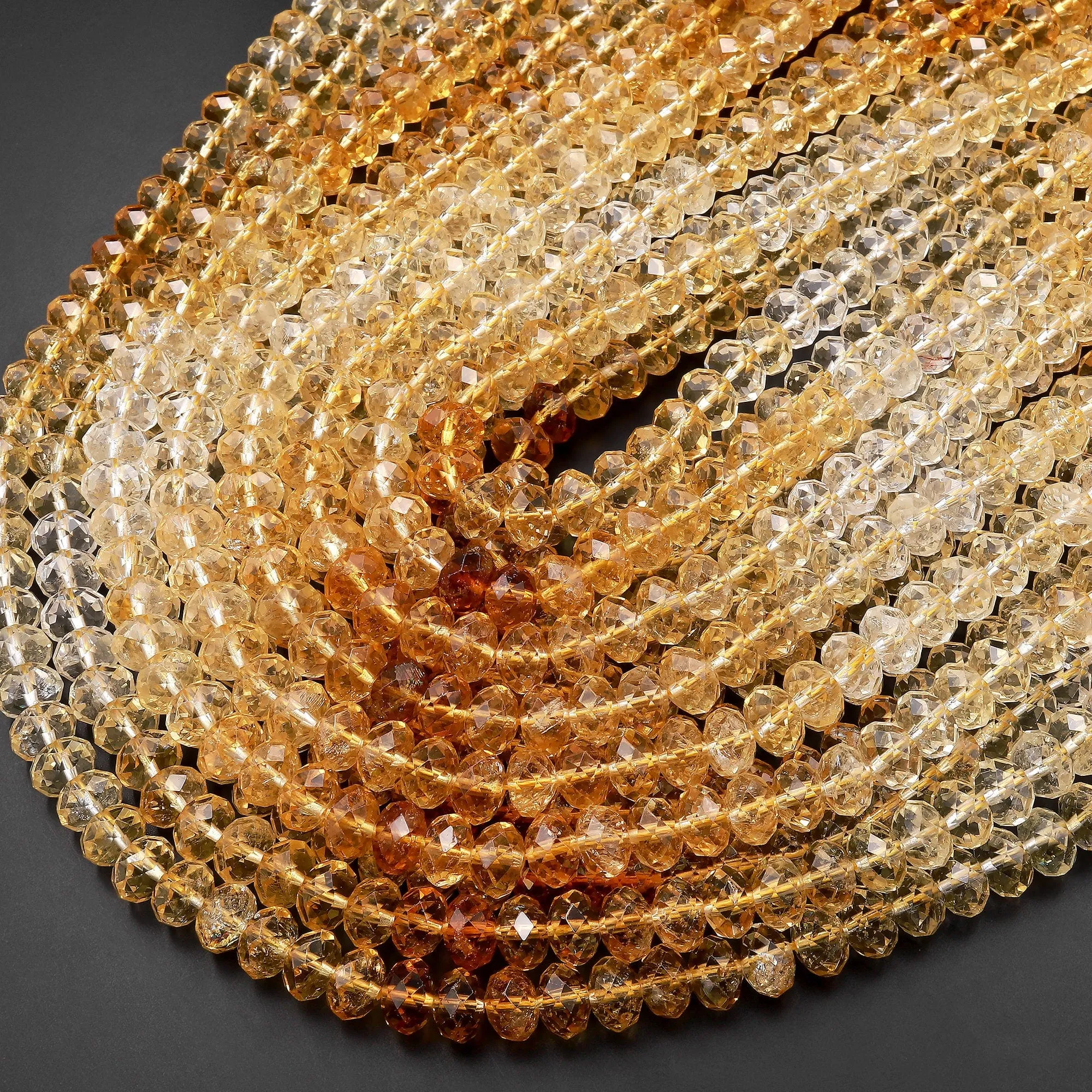 AAA Faceted Natural Golden Yellow Citrine Rondelle Beads 6mm 8mm Graduated Ombre Colors 15.5" Strand