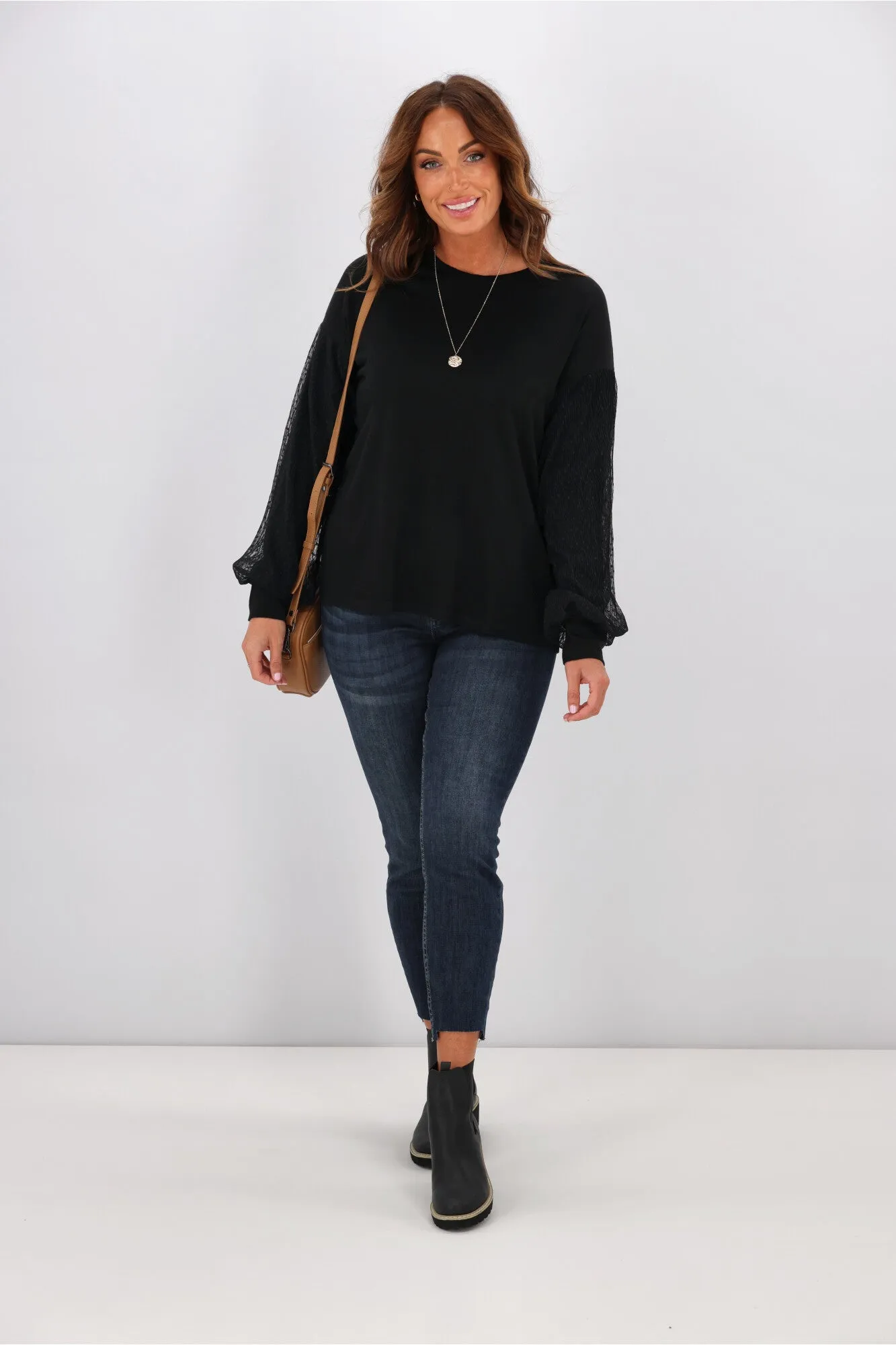 Alpine by Shine On Harriet Sleeve Overlay Merino Top Black