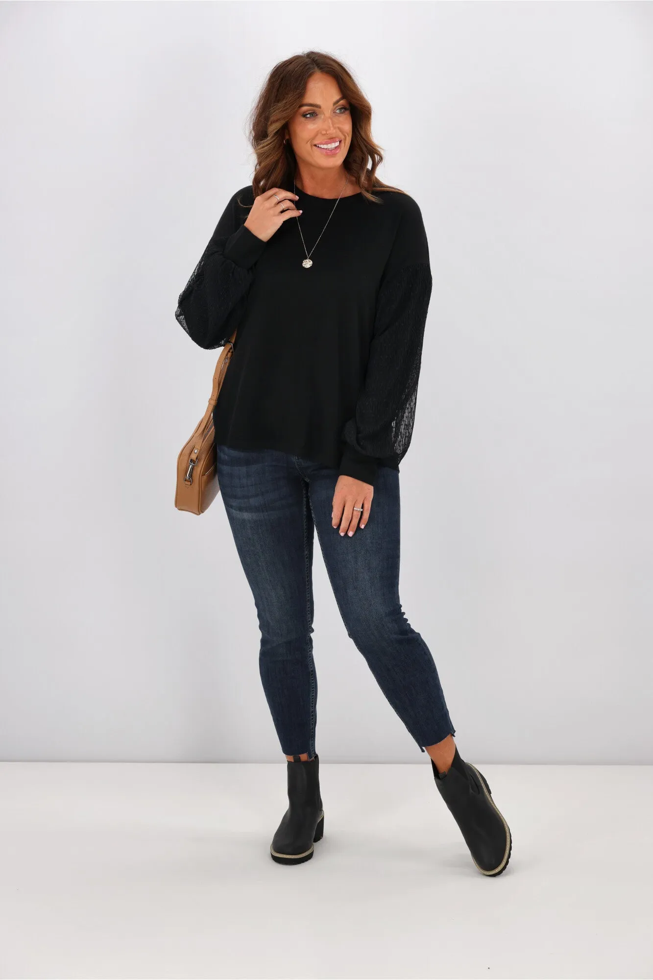 Alpine by Shine On Harriet Sleeve Overlay Merino Top Black