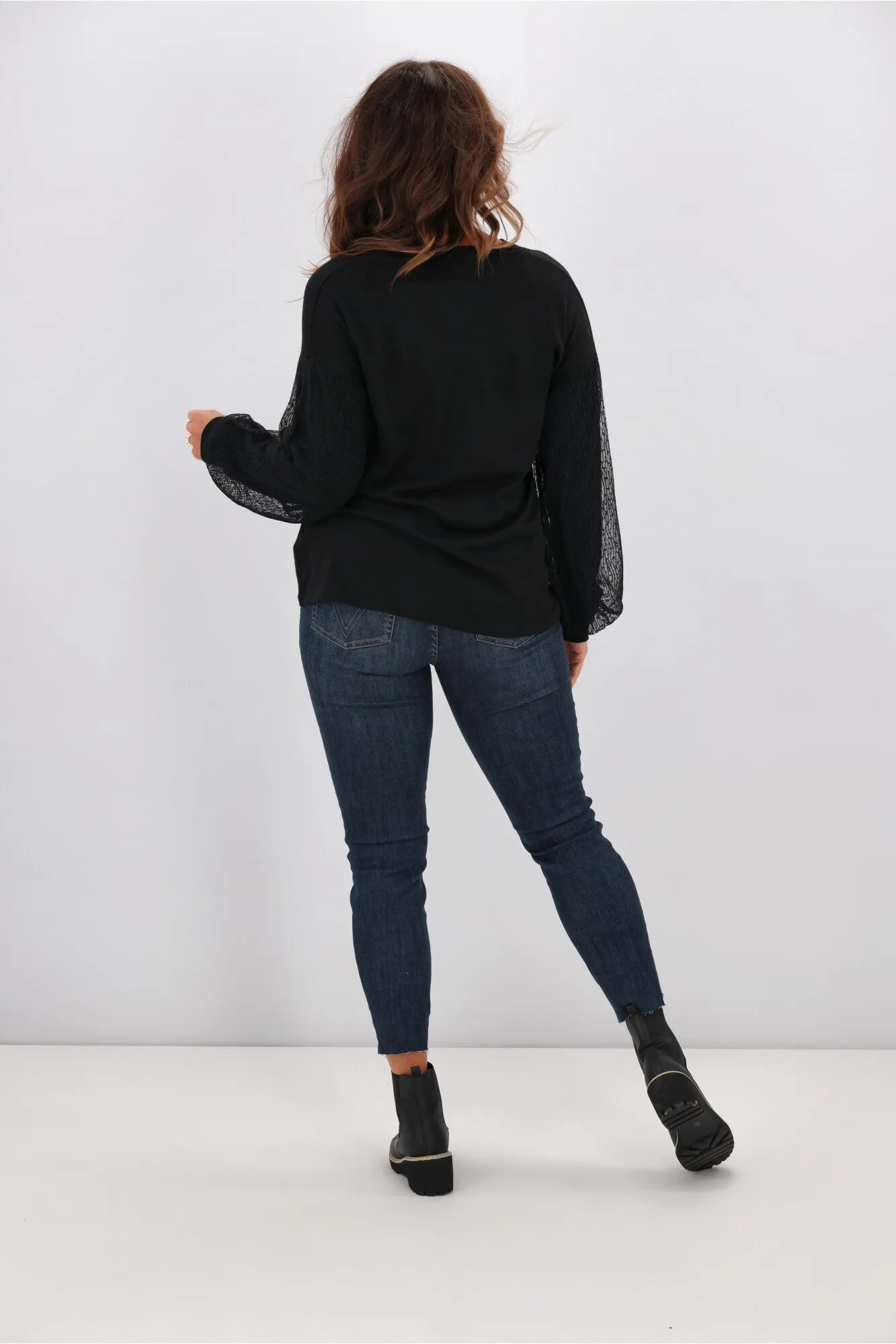 Alpine by Shine On Harriet Sleeve Overlay Merino Top Black