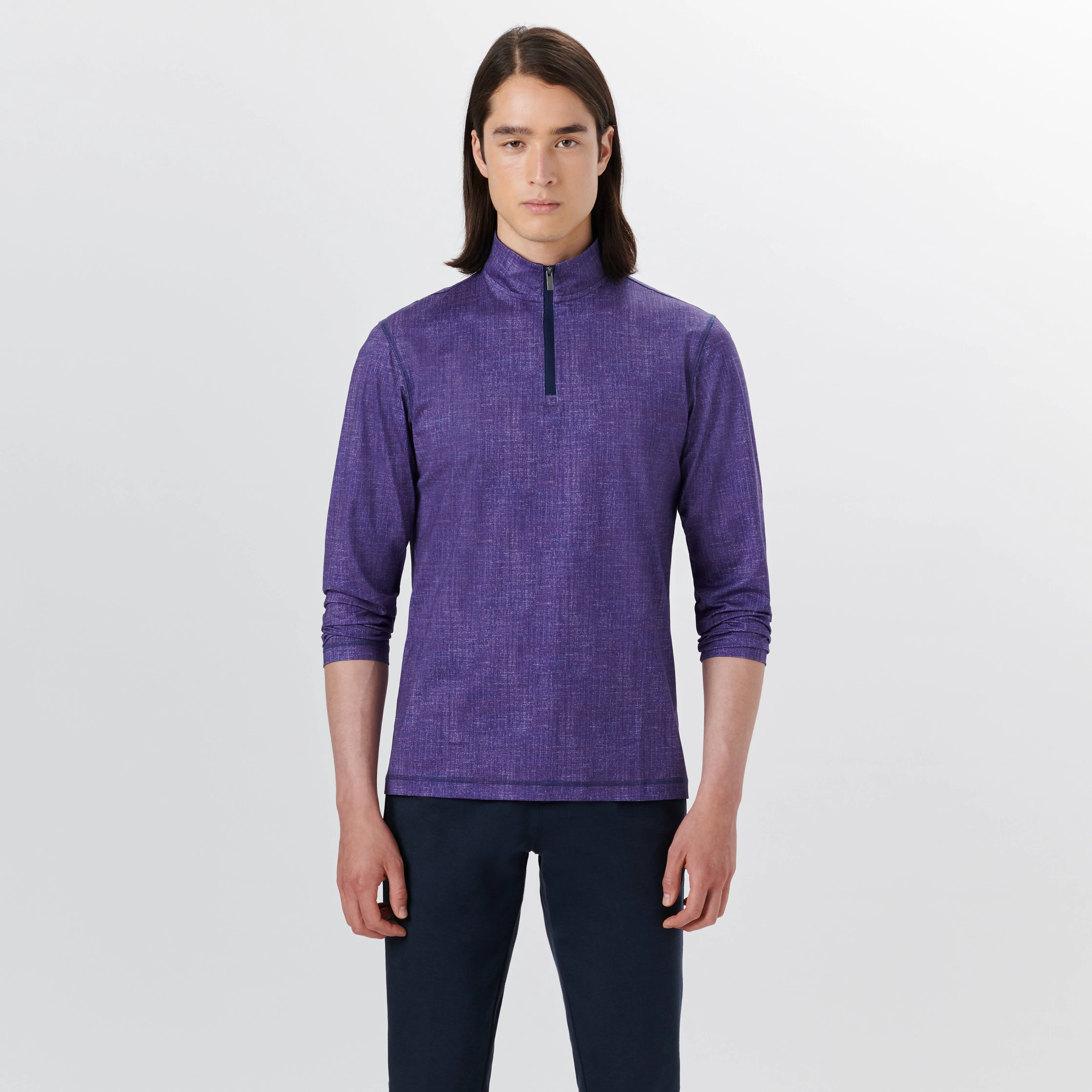 ANTHONY Chambray Print OoohCotton Quarter Zip Pullover