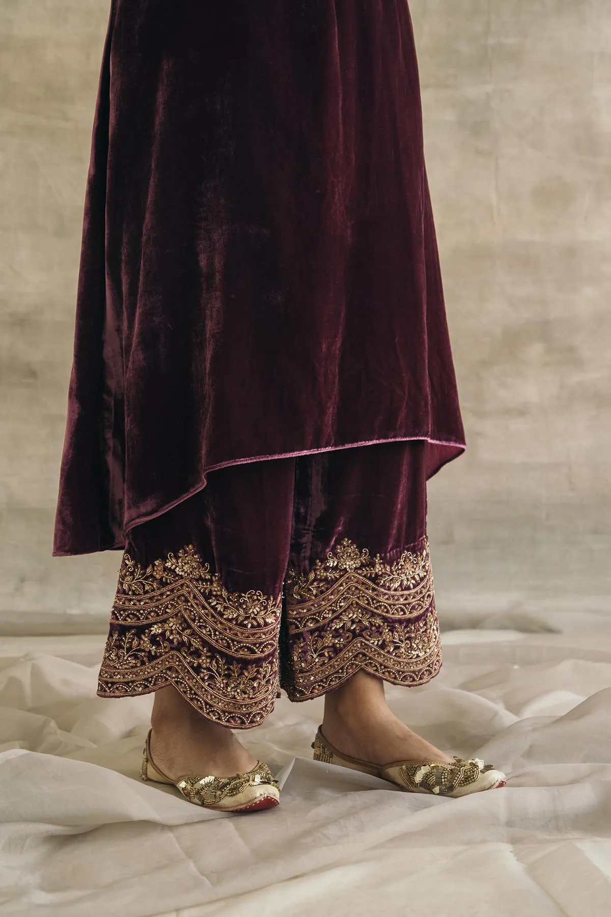 Asymmetrical Velvet Kurta Set-RTS