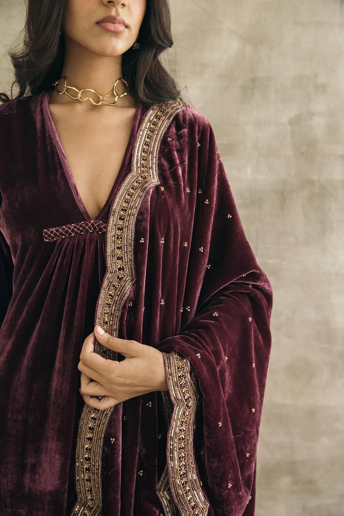 Asymmetrical Velvet Kurta Set-RTS