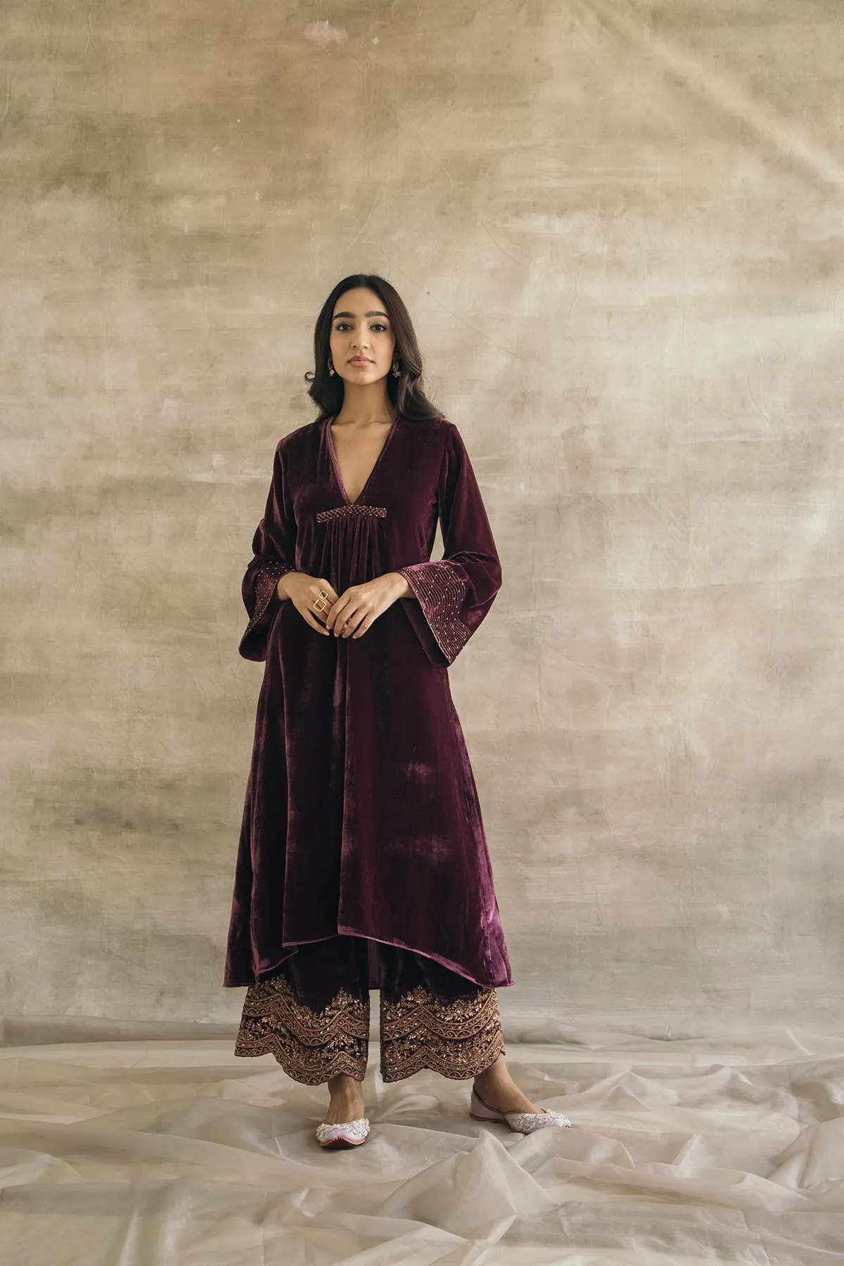 Asymmetrical Velvet Kurta Set-RTS