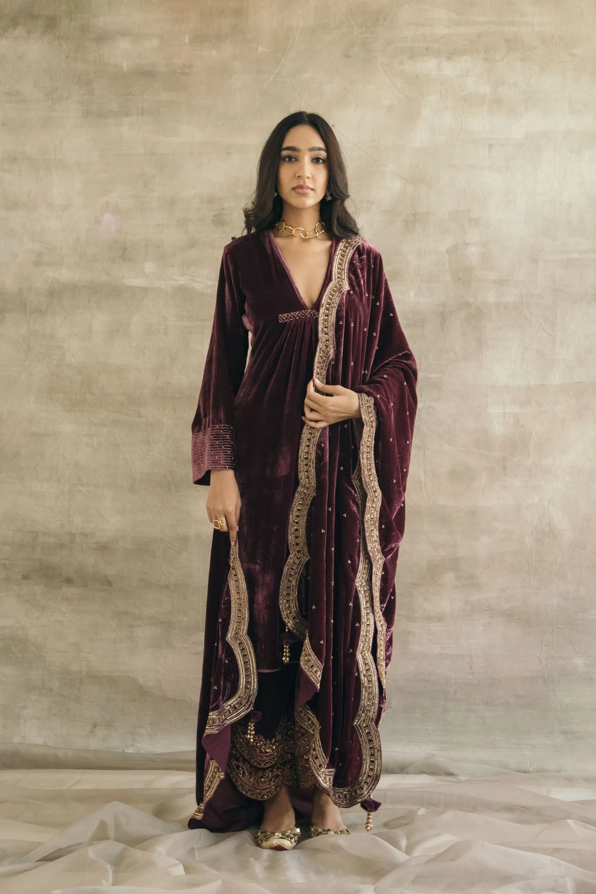 Asymmetrical Velvet Kurta Set-RTS