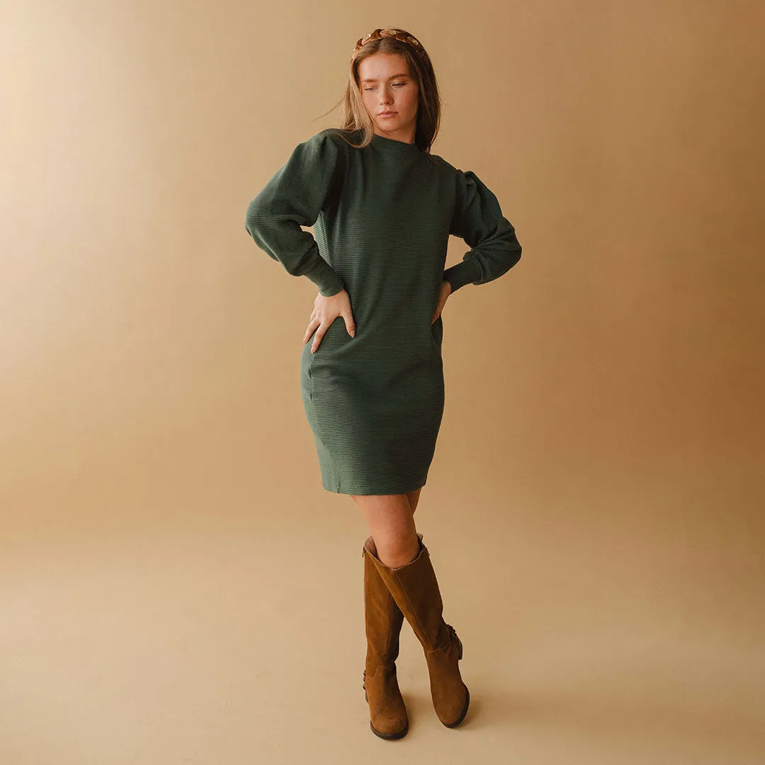 Atlas Ribbed Sweater Dress, Emerald