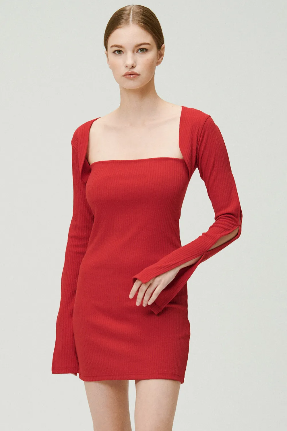 Ayn Square Neck Ribbed Dress