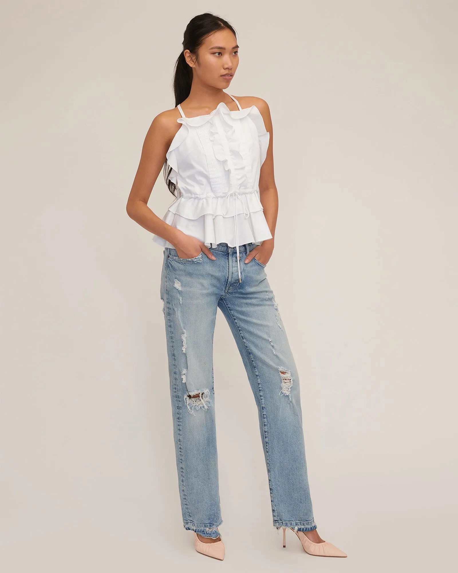 Bex Ruffle Apron Top in White