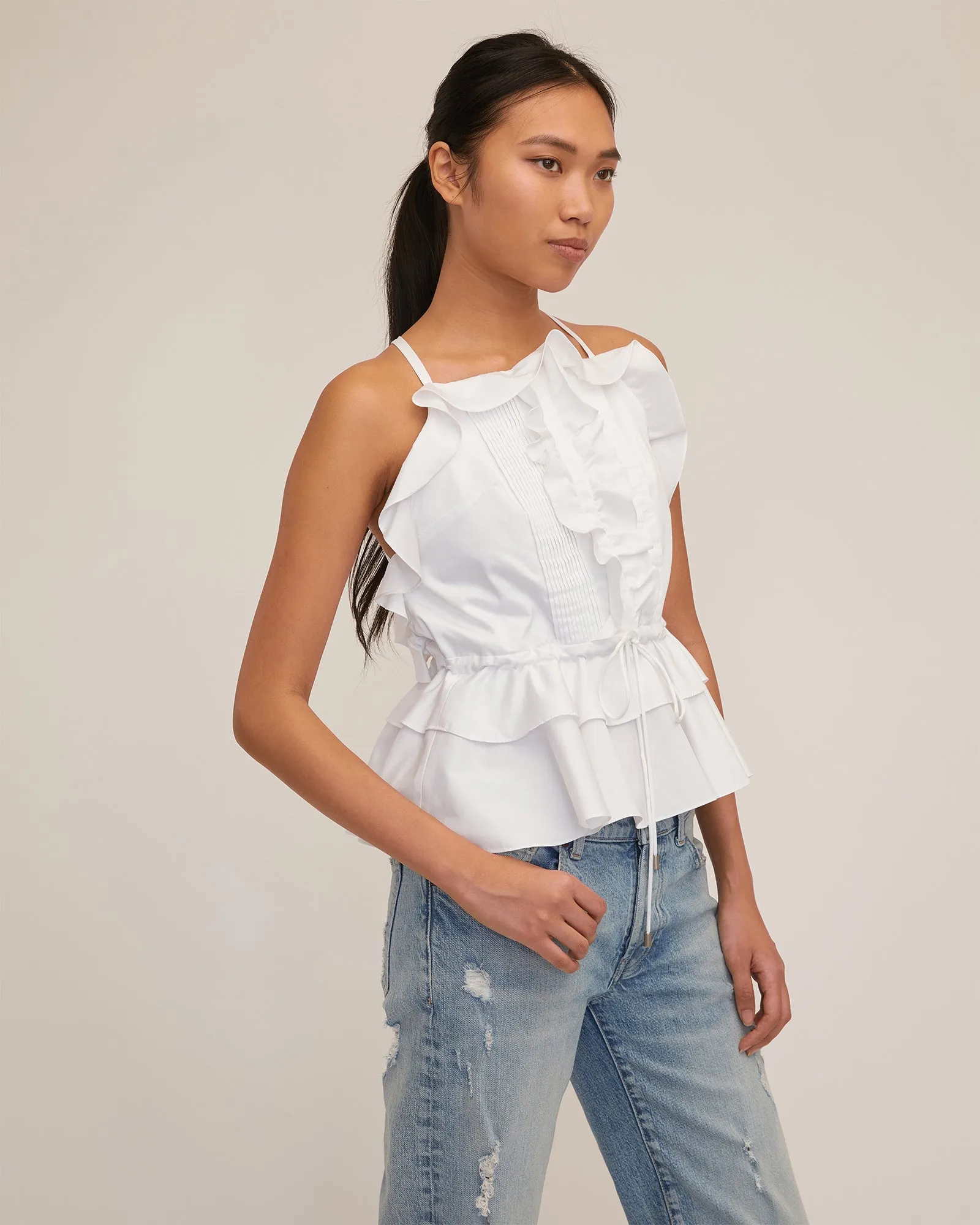 Bex Ruffle Apron Top in White