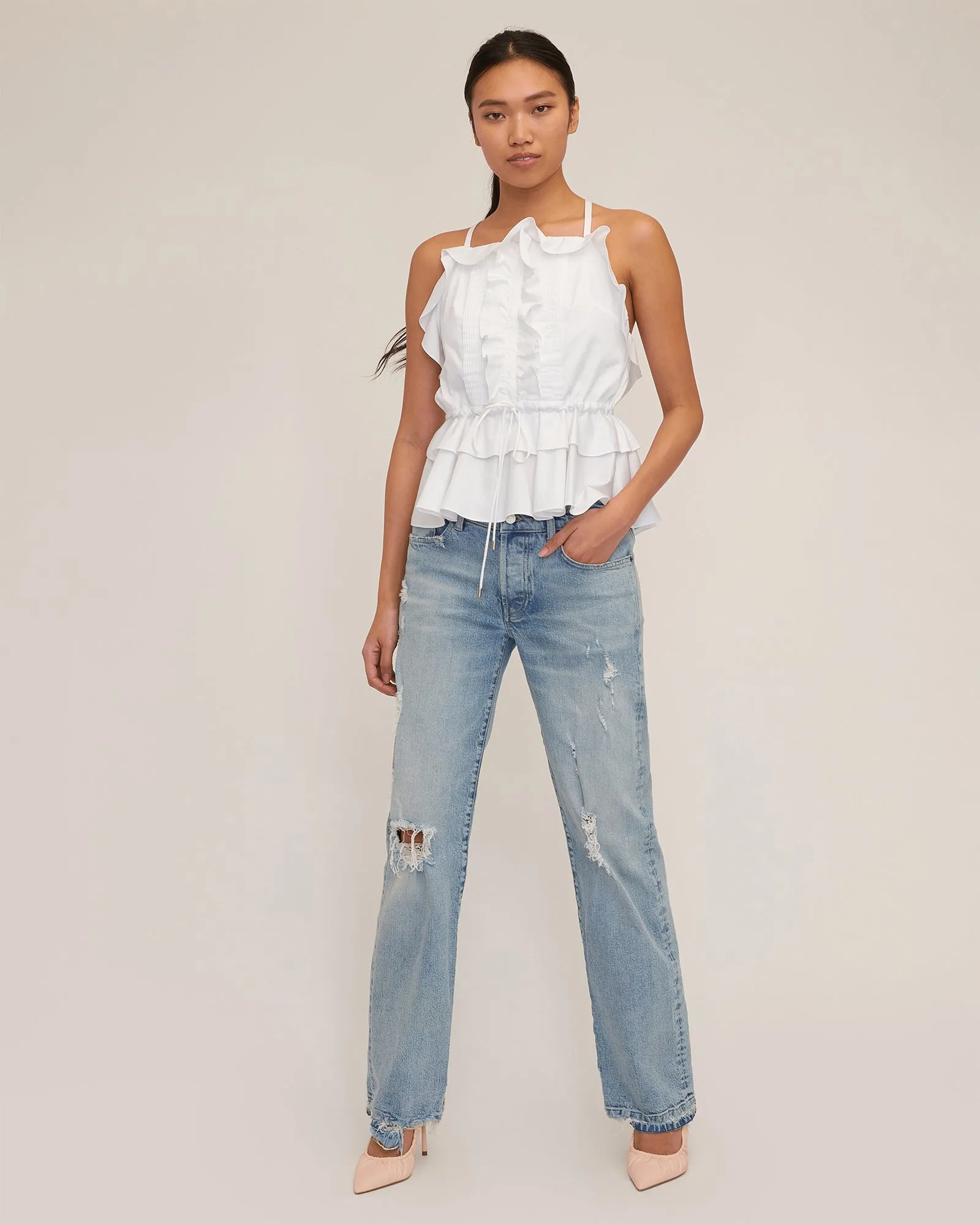 Bex Ruffle Apron Top in White