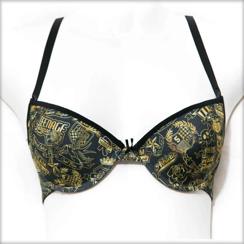 Black Printed Pushup Bra