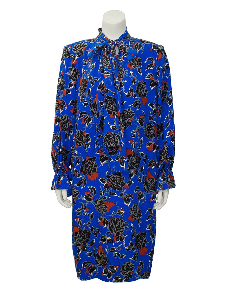 Blue Jacquard Silk Print Dress