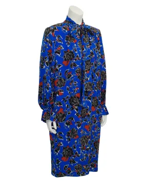 Blue Jacquard Silk Print Dress