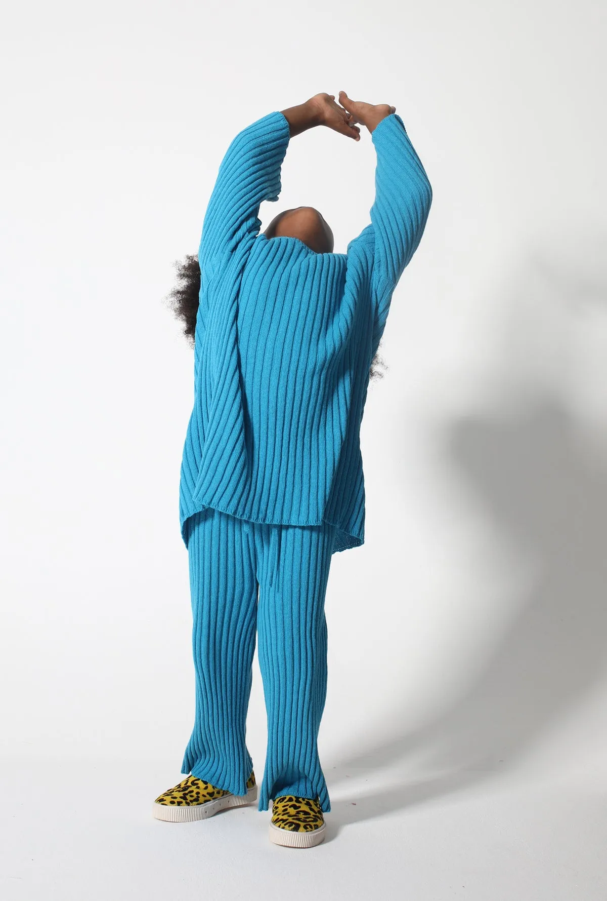 BLUE MERINO KNIT TROUSERS