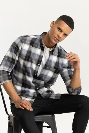 Bold Block Line Ash Grey Checks Shirts