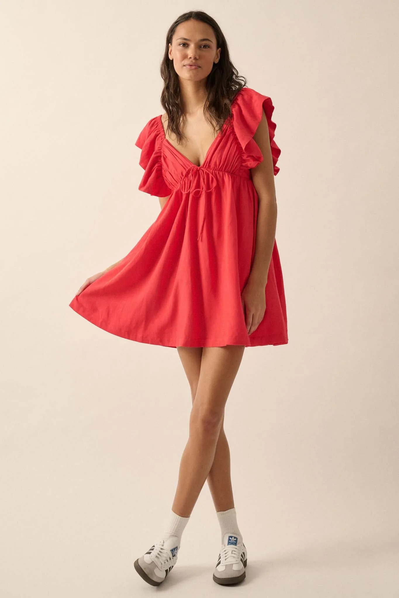 By Nature Ruffled Linen-Blend Babydoll Mini Dress