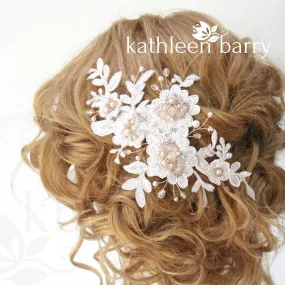 Ciara Lace bridal hairpiece clip  - Lace, pearl and metallics (optional) colors available