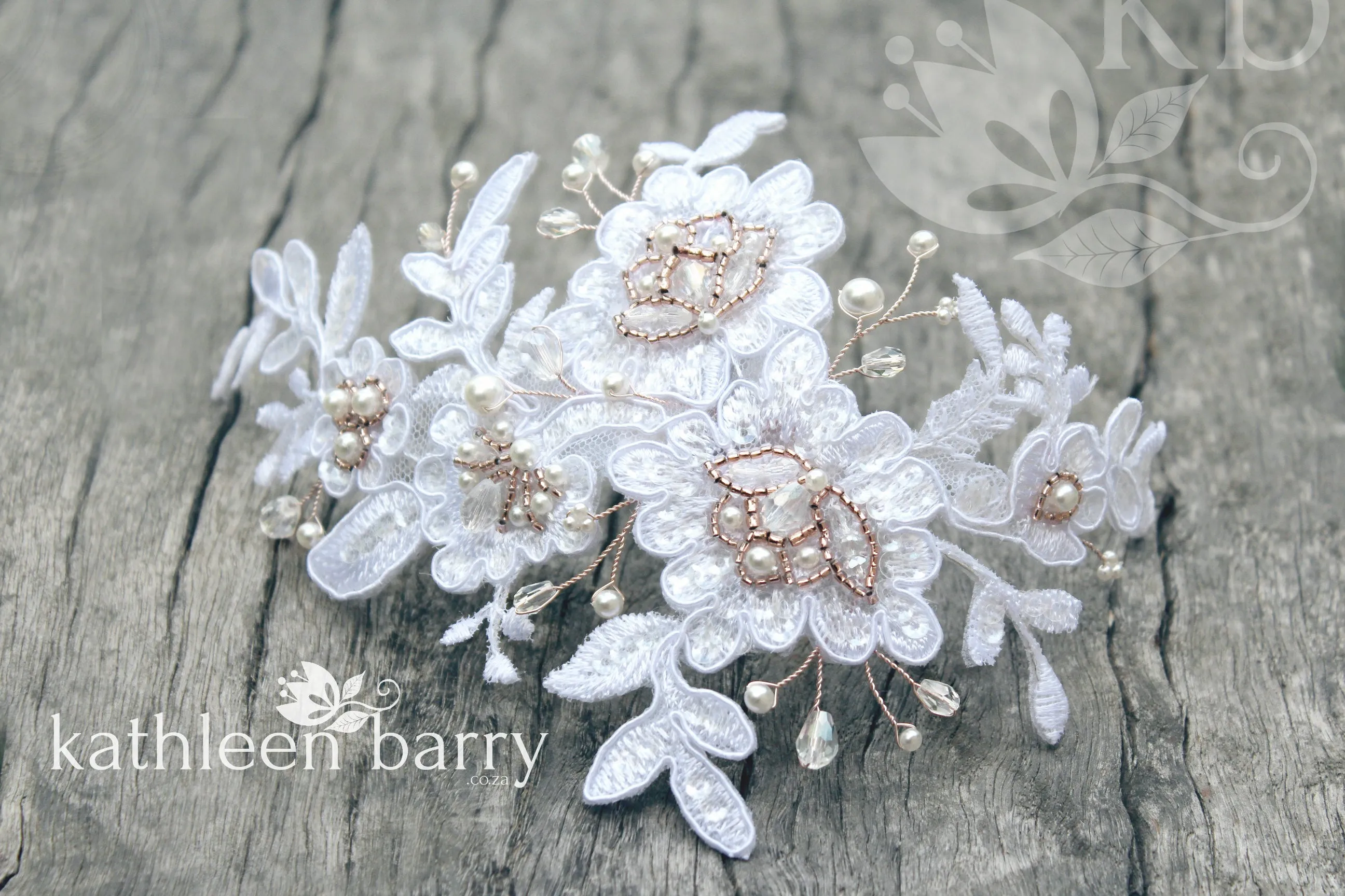 Ciara Lace bridal hairpiece clip  - Lace, pearl and metallics (optional) colors available