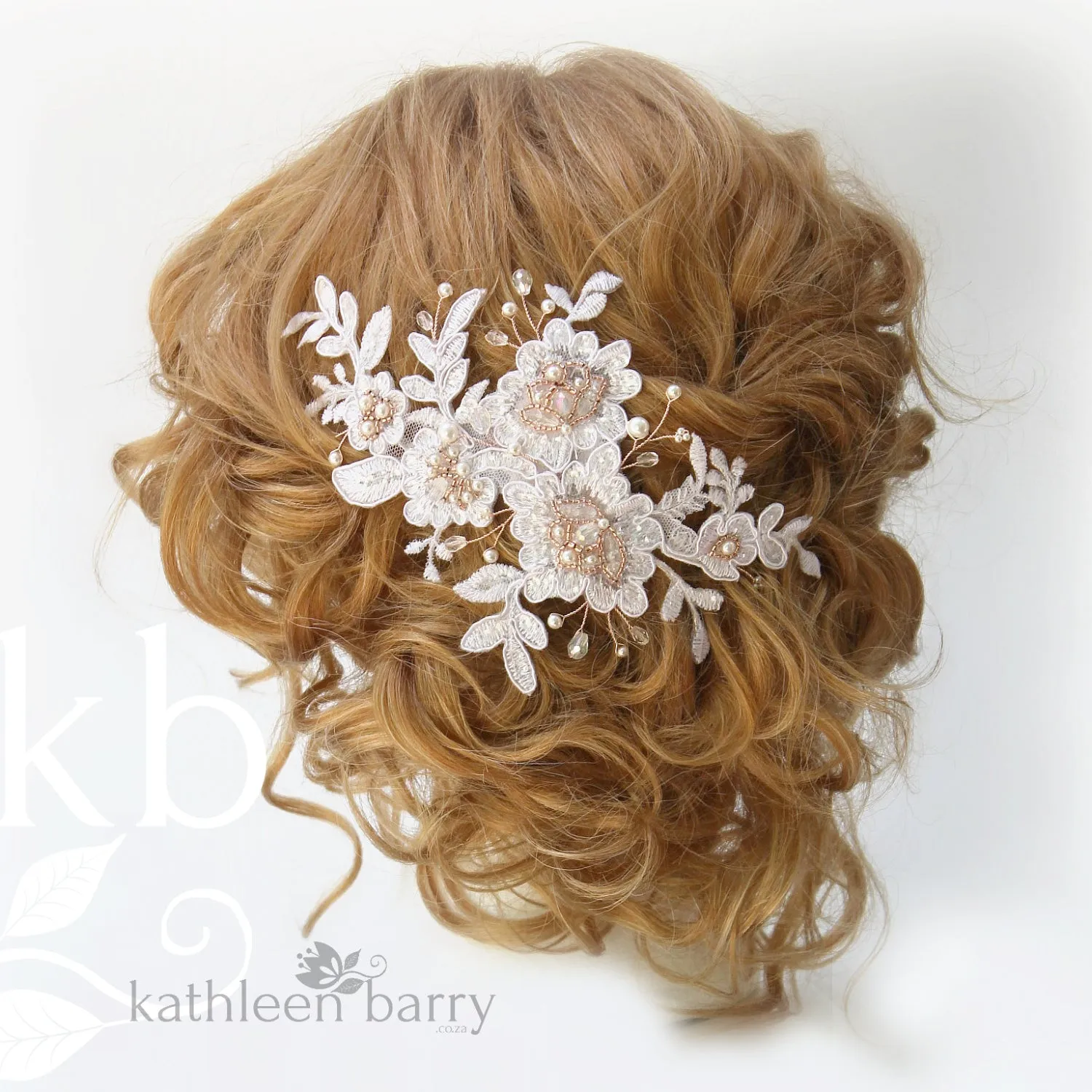 Ciara Lace bridal hairpiece clip  - Lace, pearl and metallics (optional) colors available