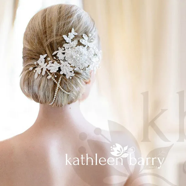 Ciara Lace bridal hairpiece clip  - Lace, pearl and metallics (optional) colors available