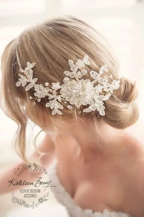 Ciara Lace bridal hairpiece clip  - Lace, pearl and metallics (optional) colors available