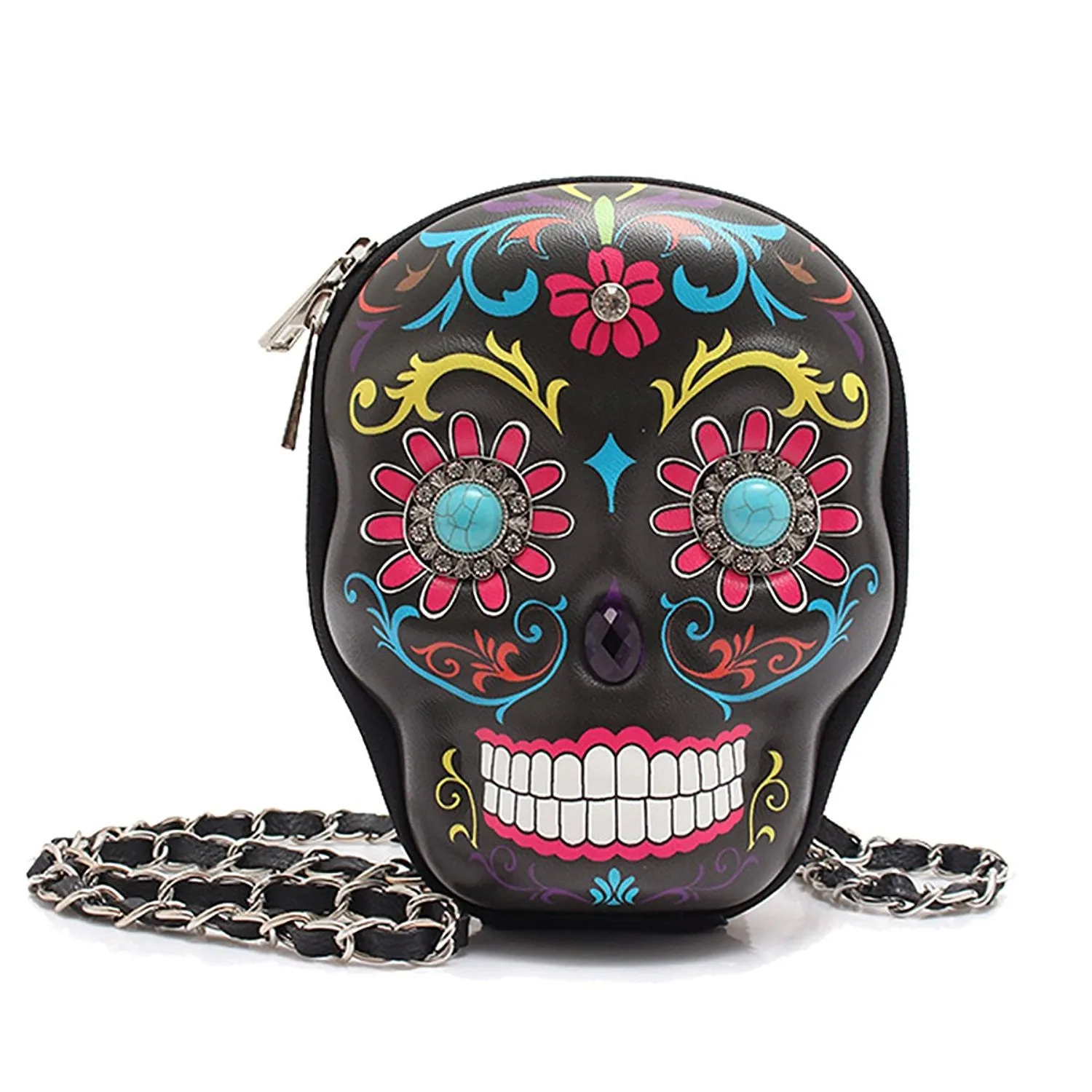 Colorful Sugar Skull Day of the Dead Hard Case Crossbody Clutch