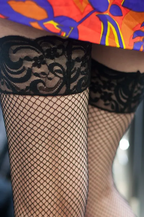 Fishnet Stockings with Stay-Up Lace Top