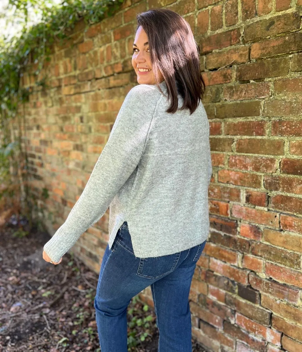 Grey Soft Funnel Neck Jumper