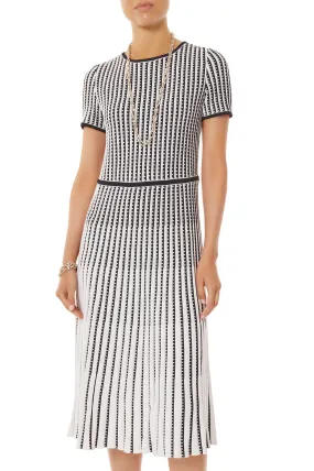 Grid Stripe Fit & Flare Soft Knit Midi Dress