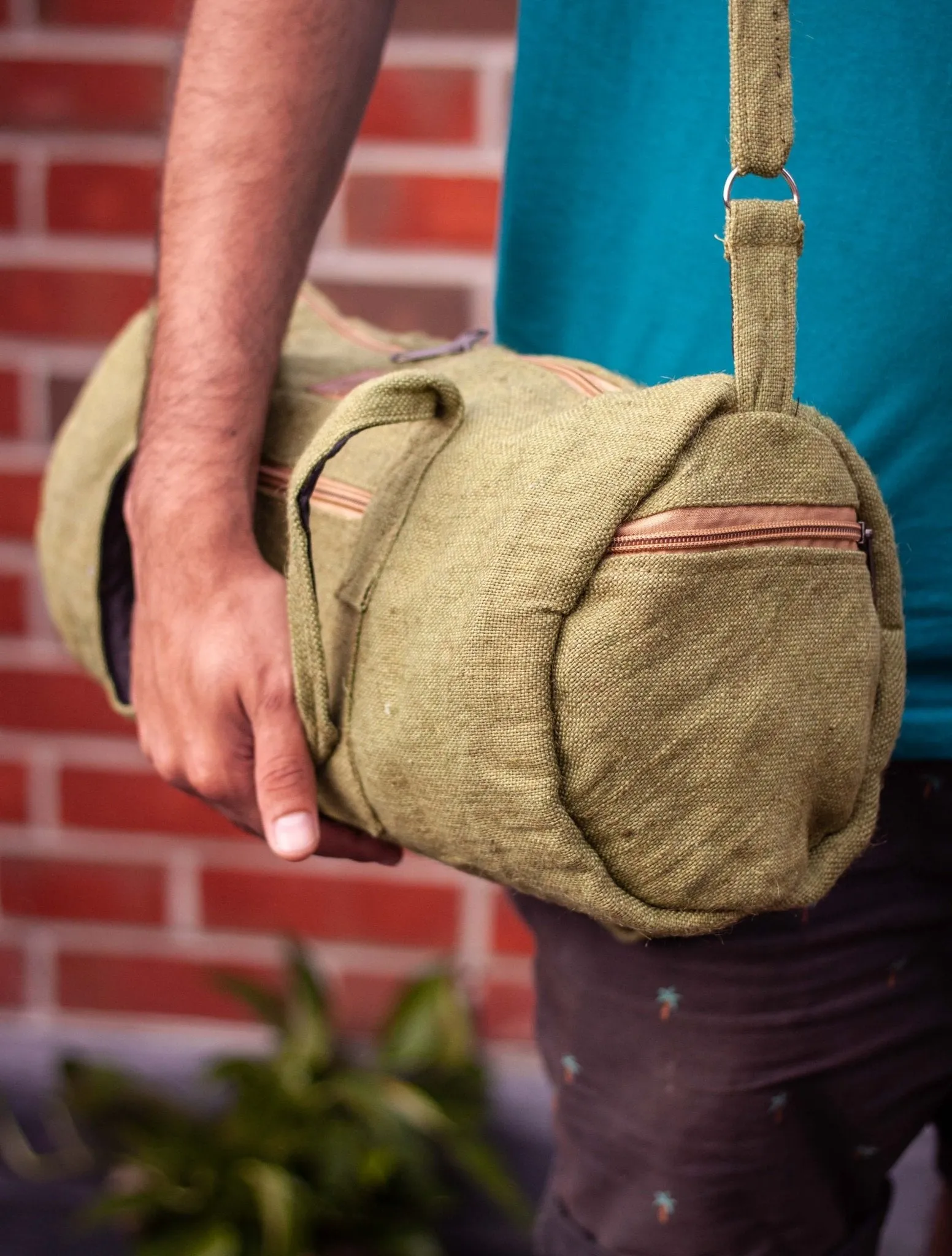 Handmade Hemp Sustainable Duffel Bag || Green