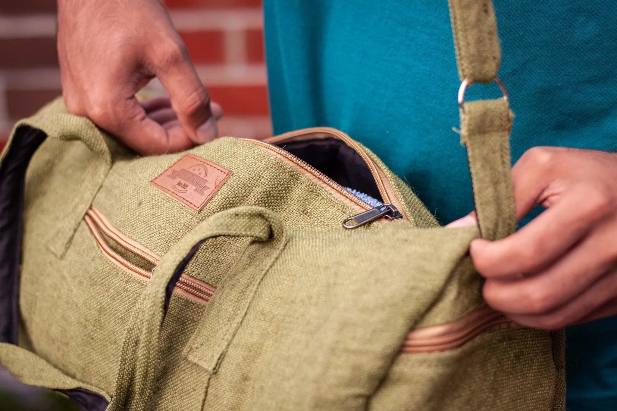 Handmade Hemp Sustainable Duffel Bag || Green