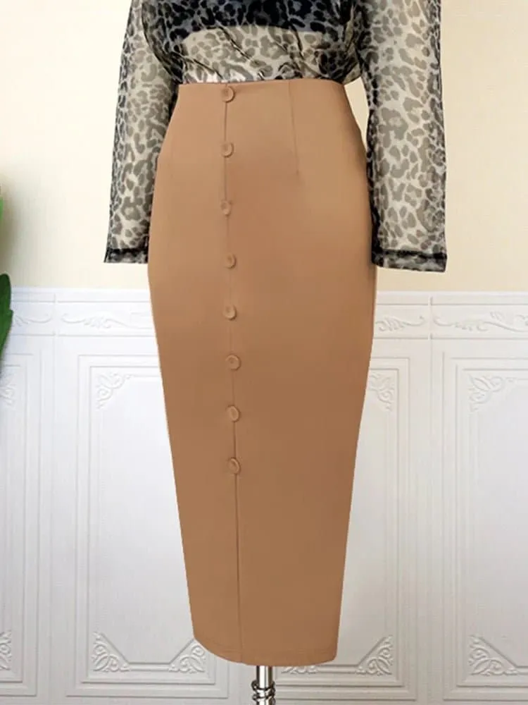 High Waist Khaki Pencil Skirts - Flattering Fit, Versatile Design