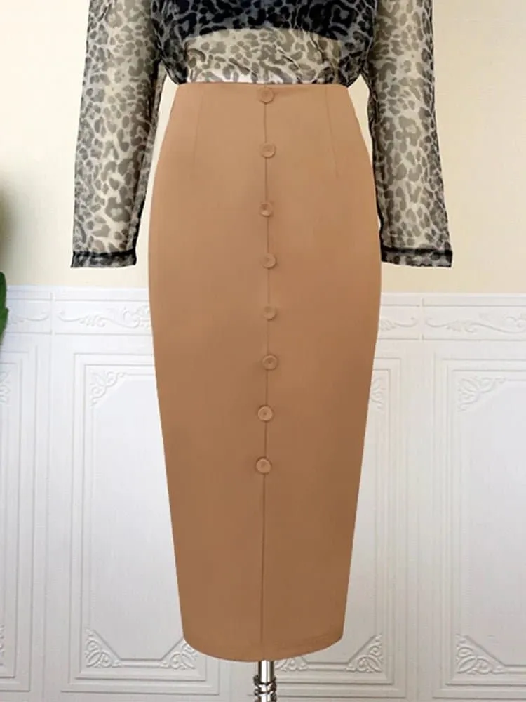 High Waist Khaki Pencil Skirts - Flattering Fit, Versatile Design