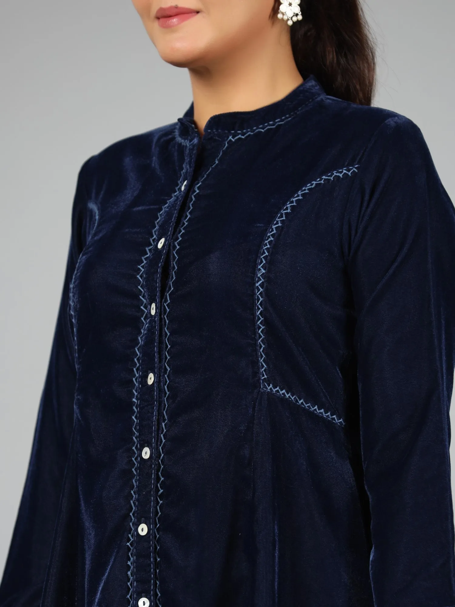 Juniper Women Blue Velvet Solid A-Line Tunic