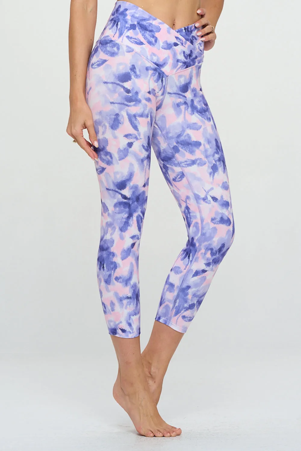 Kate - Watercolor Botanical - Cross Over - Capri Legging (High-Waist)- LIMITED EDITION