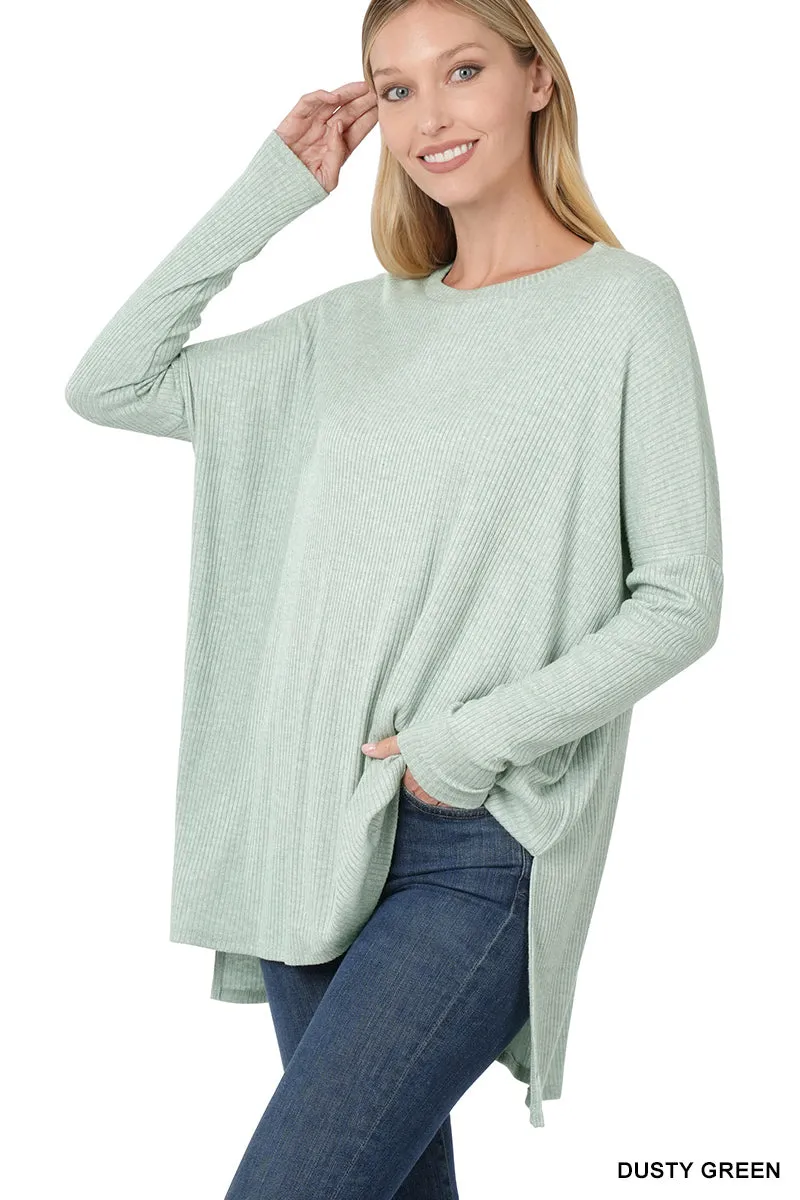 L, 1X & 3X ONLY Good Things Take Time Ribbed Sweater in Dusty Green