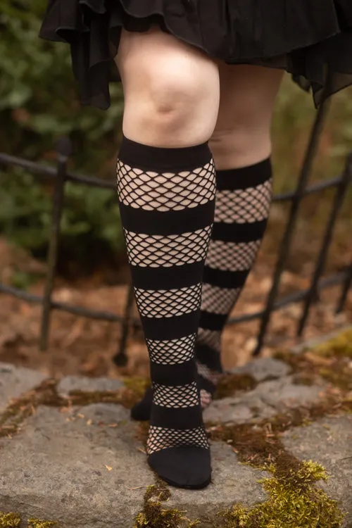 Mini Diamond Net and Opaque Striped Knee High