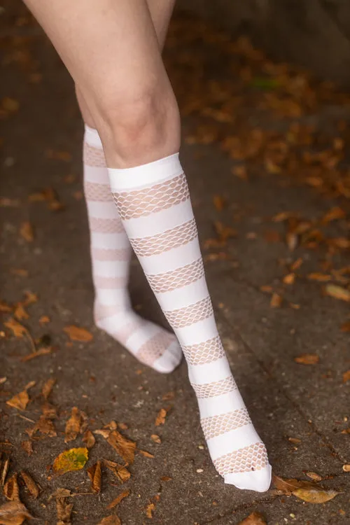 Mini Diamond Net and Opaque Striped Knee High