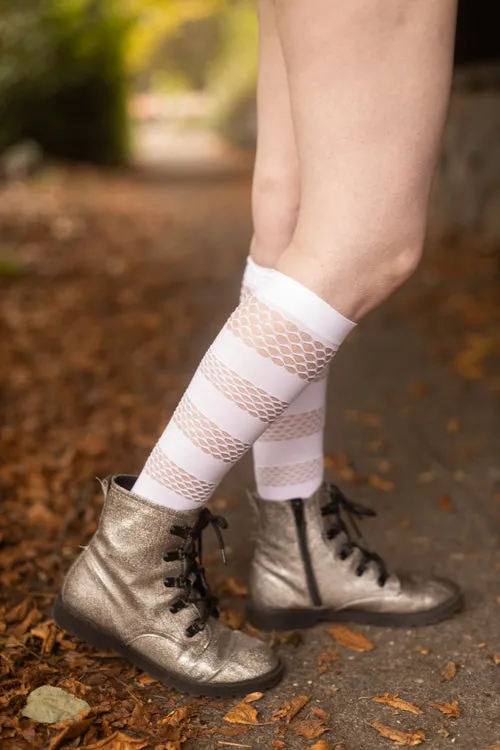 Mini Diamond Net and Opaque Striped Knee High