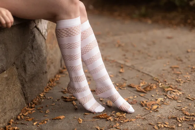 Mini Diamond Net and Opaque Striped Knee High