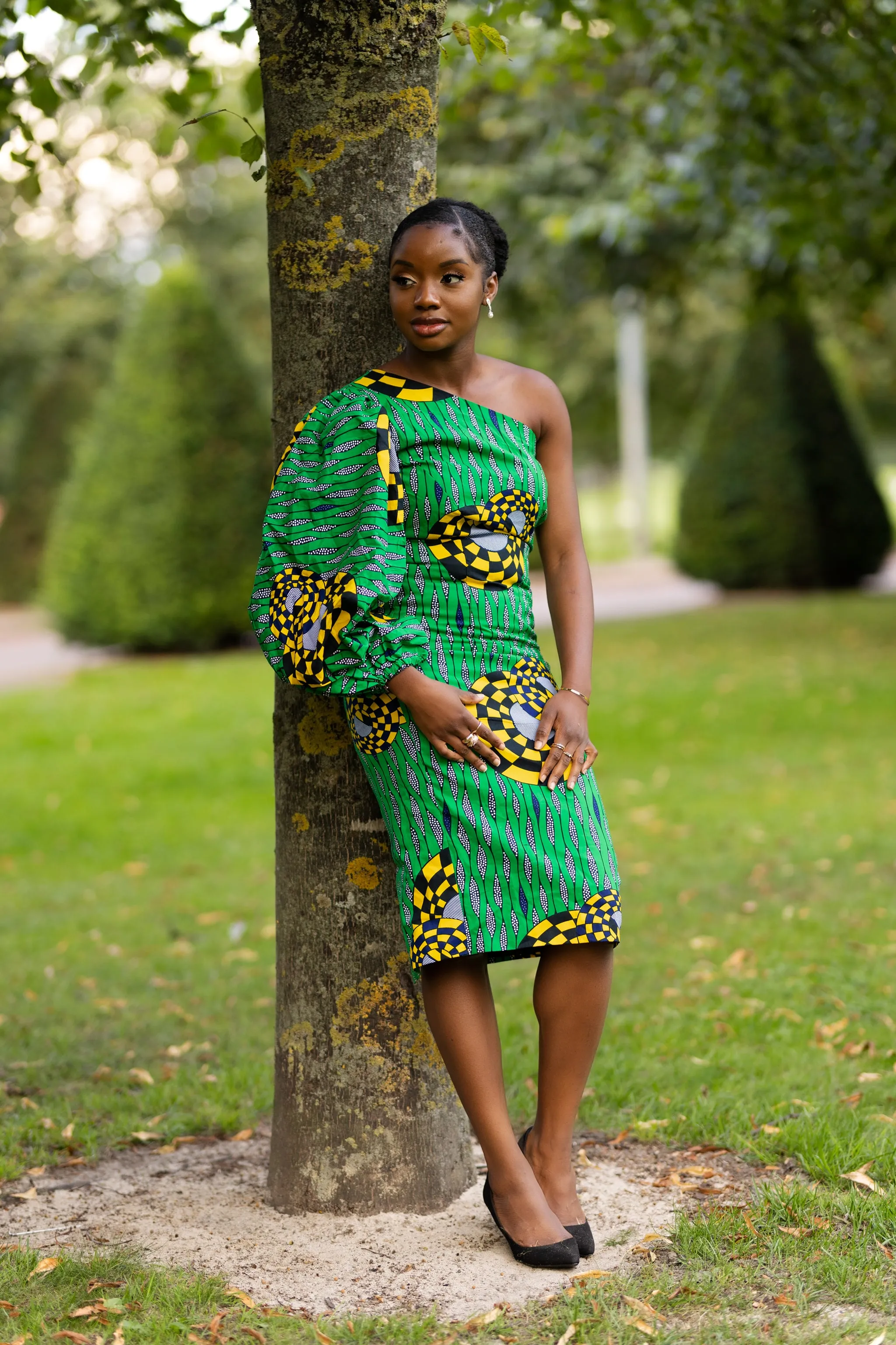 Mukosa Ankara Midi Pencil Dress | Green African Print