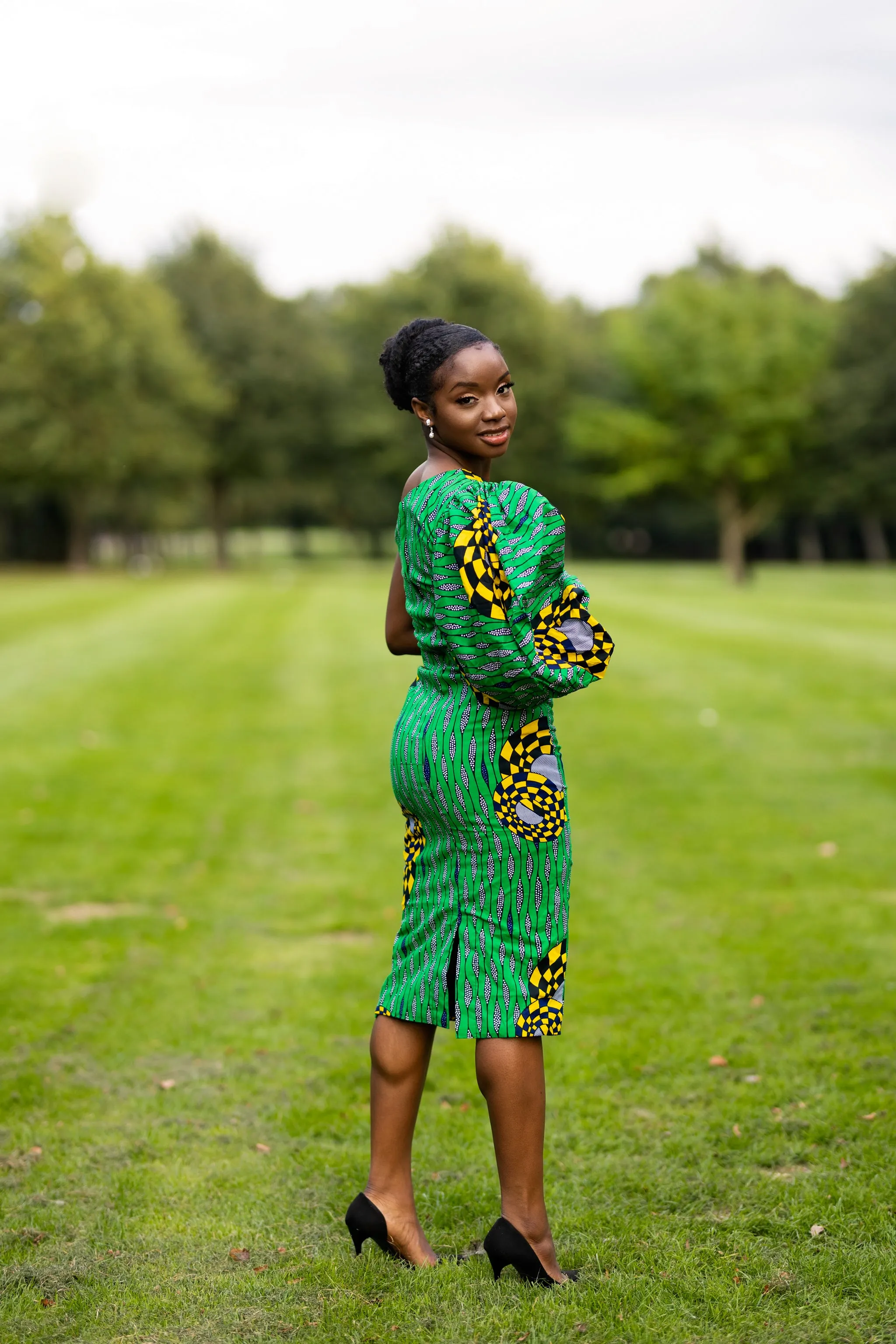 Mukosa Ankara Midi Pencil Dress | Green African Print