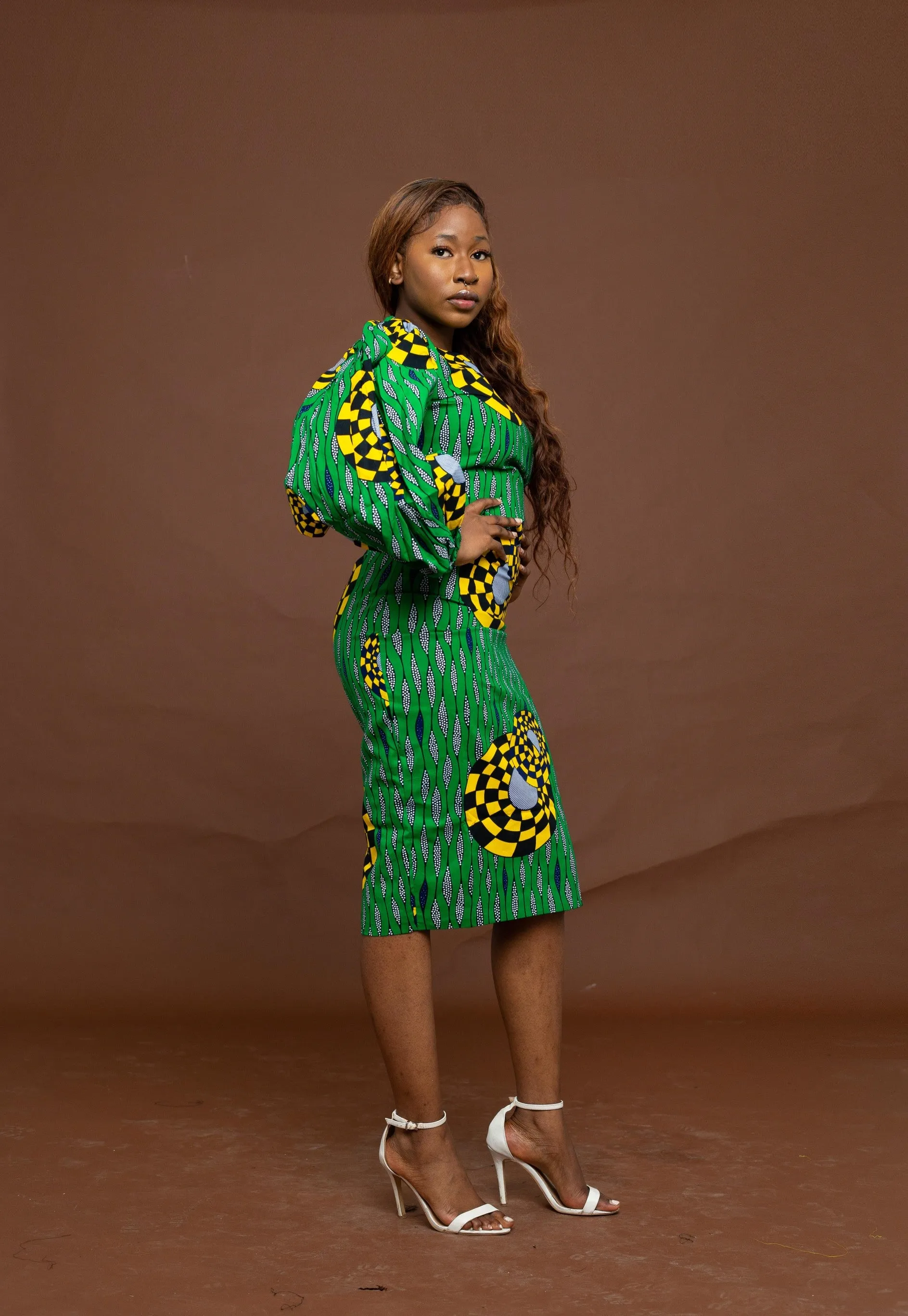 Mukosa Ankara Midi Pencil Dress | Green African Print