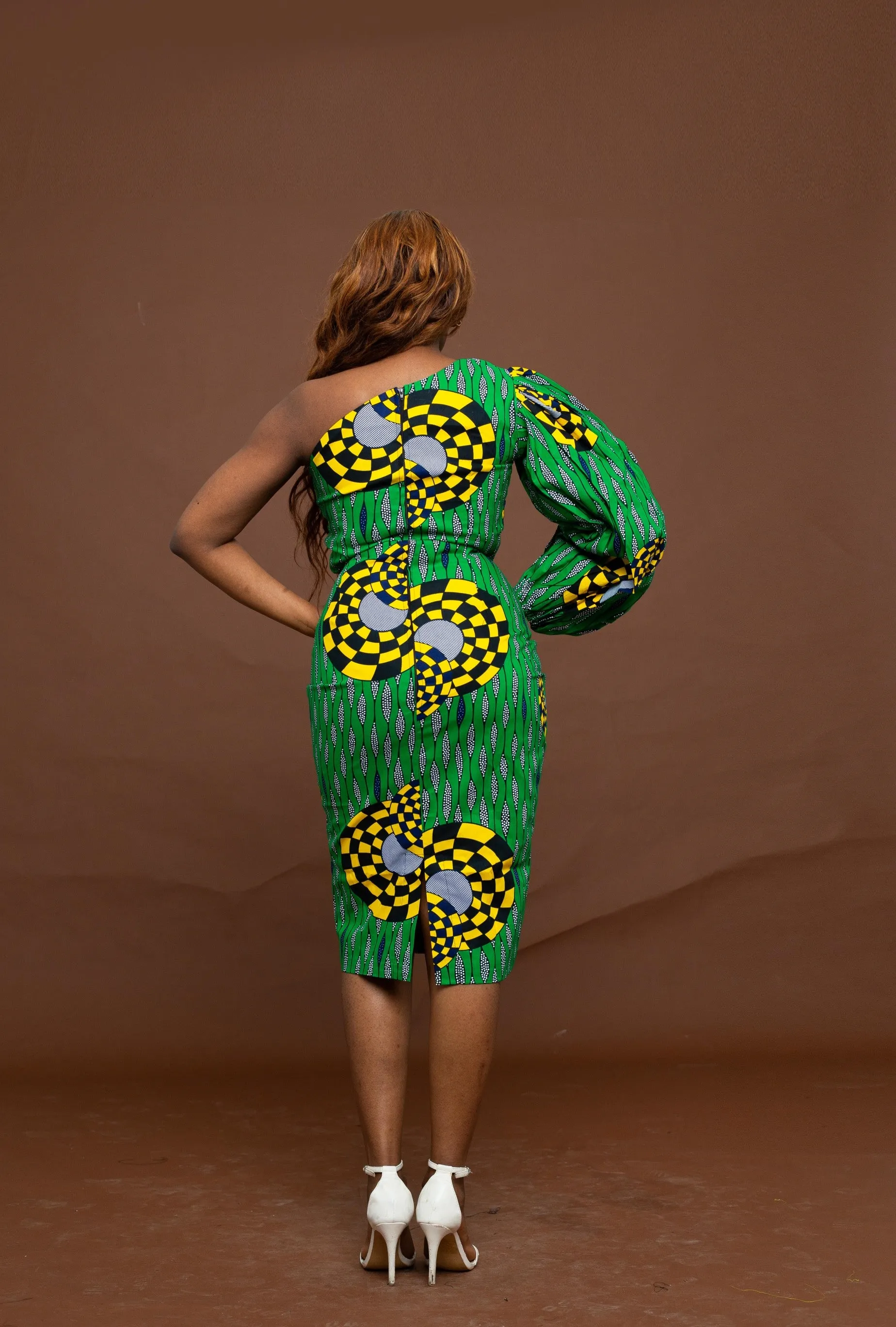 Mukosa Ankara Midi Pencil Dress | Green African Print