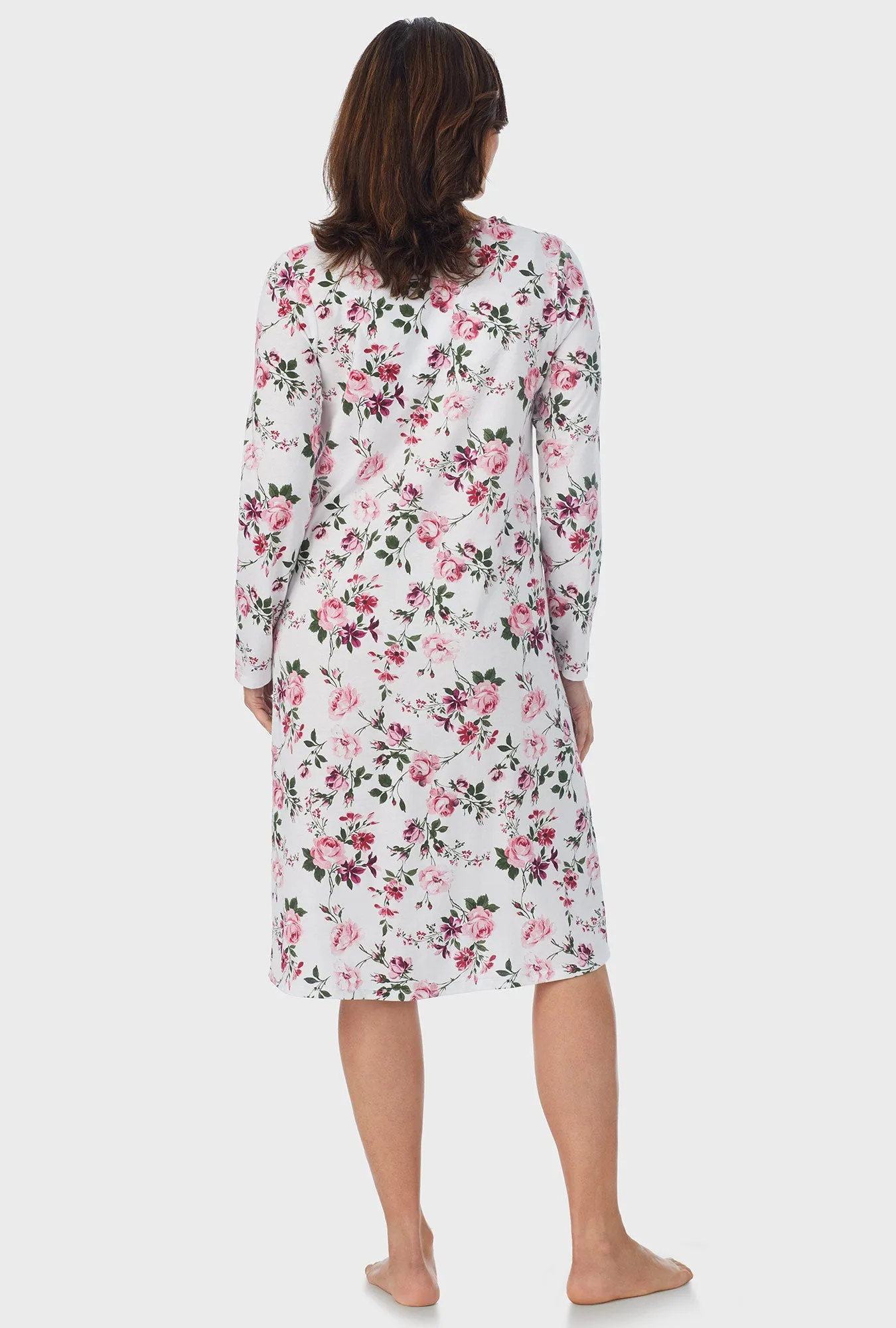 Pink and Berry Roses Long Sleeve Midi Nightgown