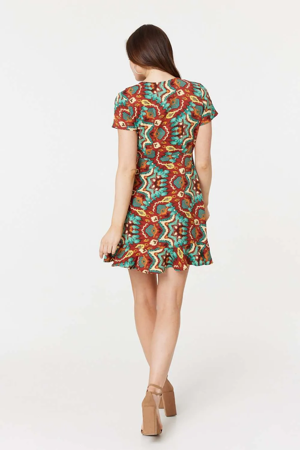 Printed Ruffle Front Wrap Dress