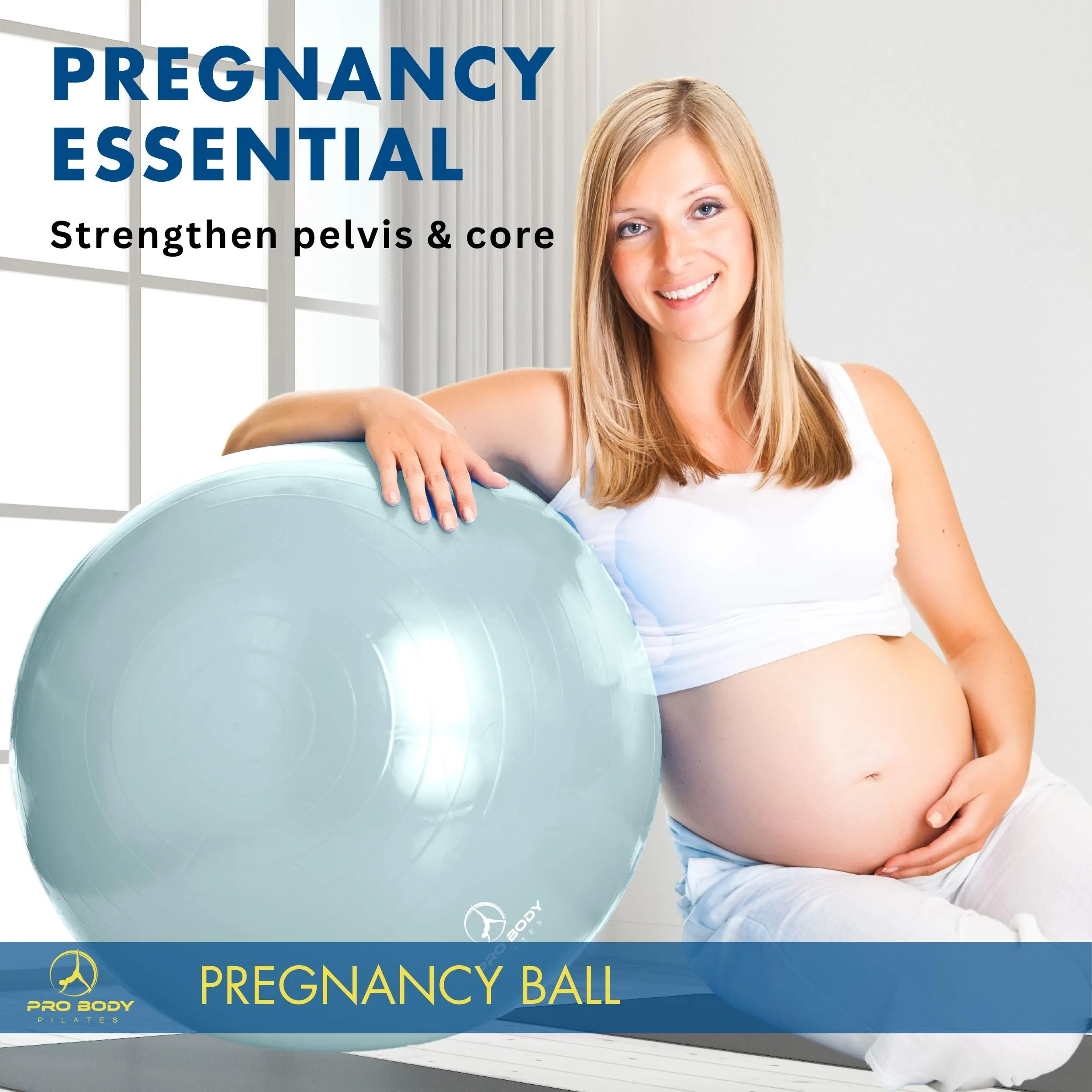 ProBody Pilates Birthing Ball - Pregnancy Ball Exercise for Labor with Book, Yoga Ball Pregnancy w/Prenatal and Postnatal Exercise, Extra Thick Birth Ball Pregnancy (Mist, 75 cm: 5'10"  )