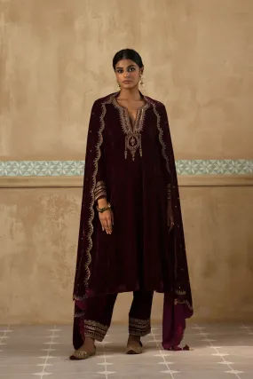 Silk Velvet Mughal Kurta Set-RTS