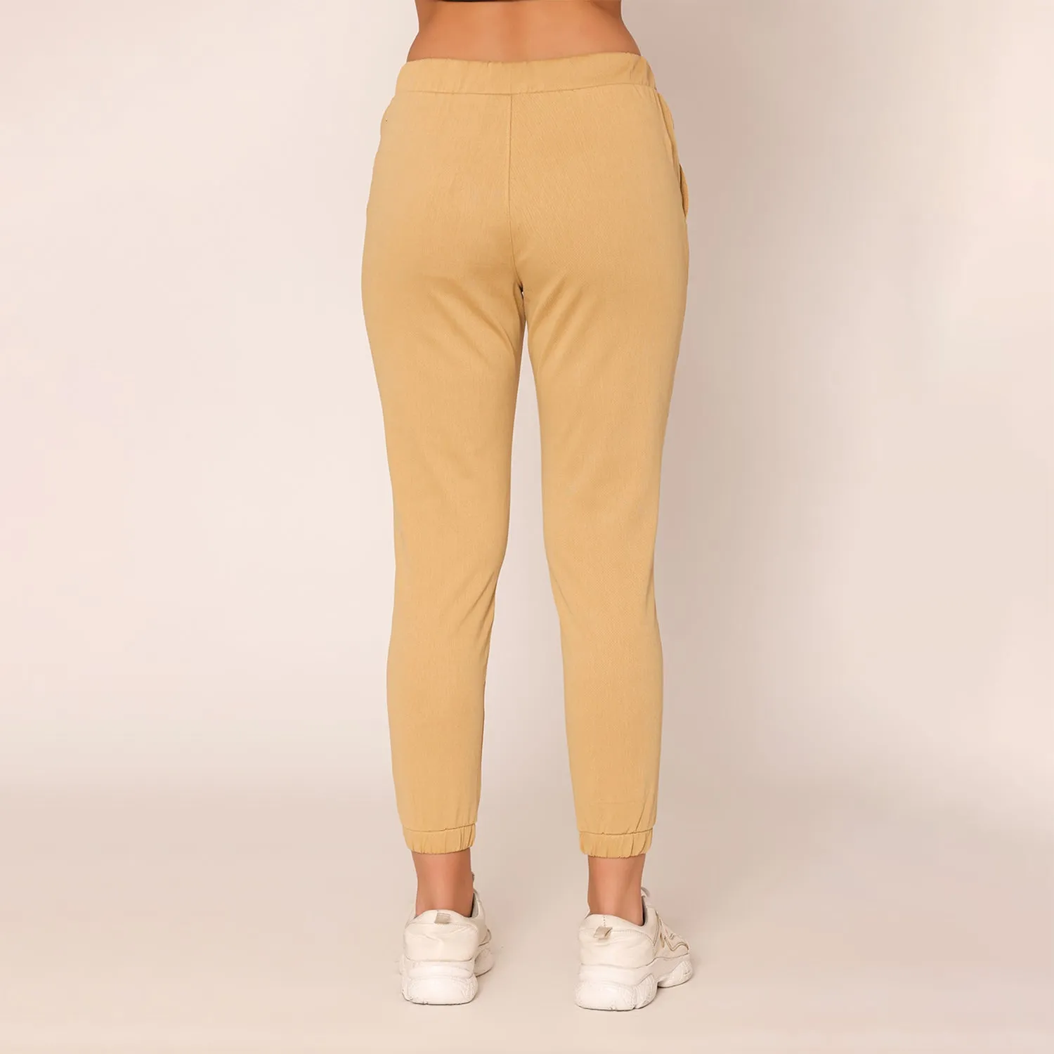 Slim Fit Joggers For Women- Beige