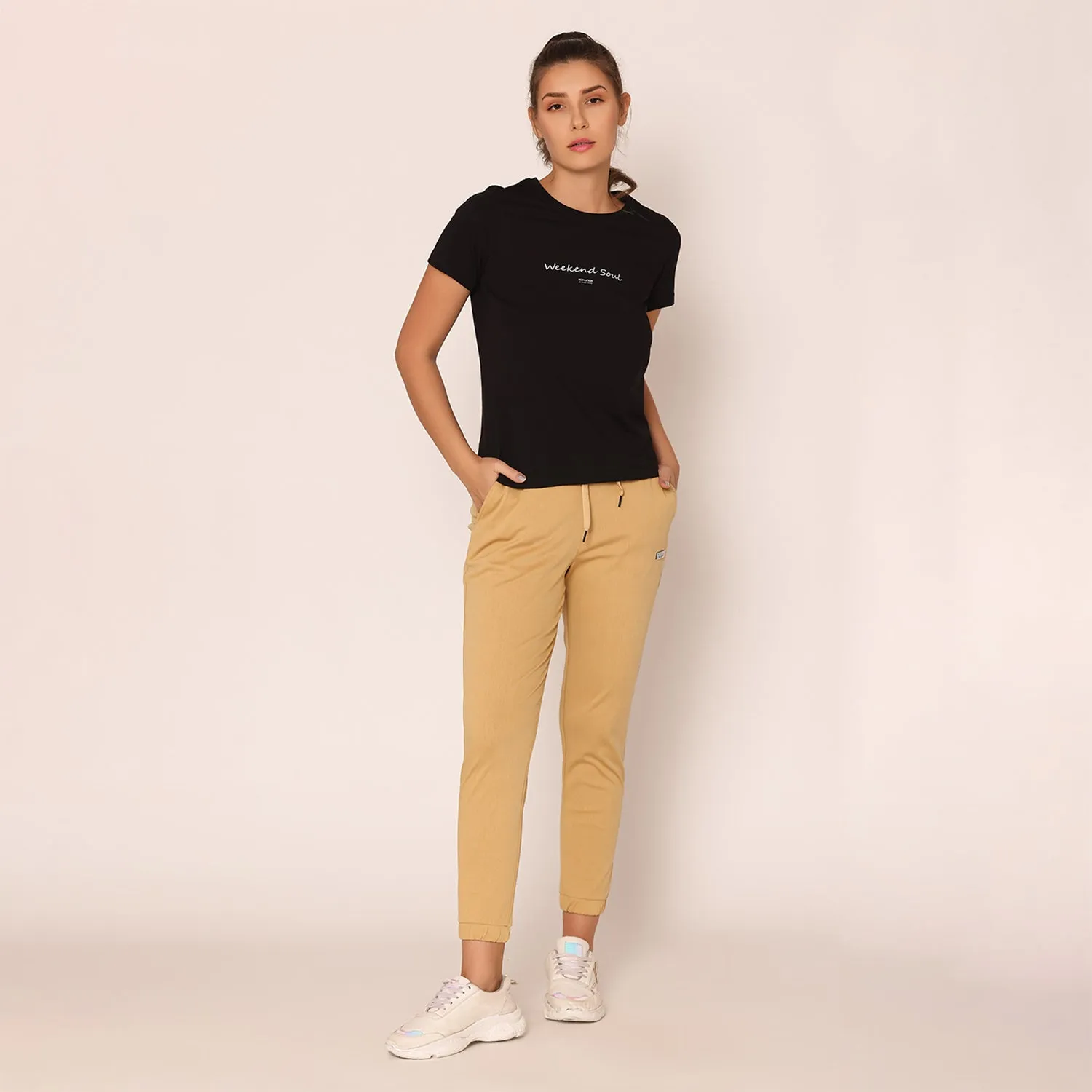 Slim Fit Joggers For Women- Beige